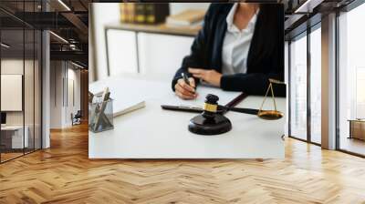 Lawyer businesswoman working with consult. Legal law Judge Gavel Scale of Justice concept. Wall mural